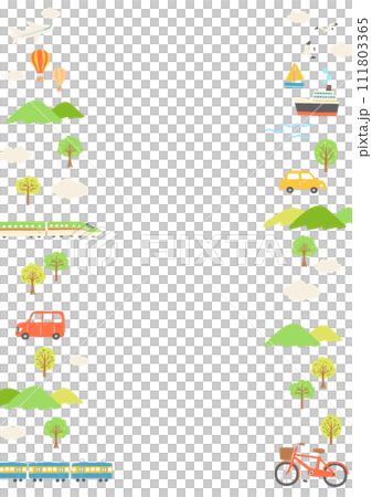 有車輛、山脈和樹木的景觀插圖 有車輛、山脈和樹木的景觀插圖 111803365