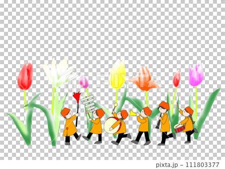 チューリップと鼓笛隊のイラスト 111803377