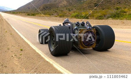 四輪バギーに乗るサイバーウーマン 111803462