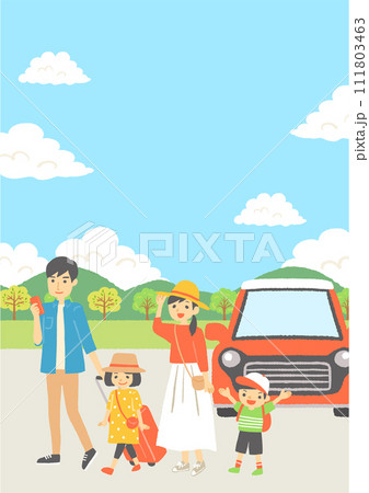 青空の下、家族でドライブするイラスト 111803463