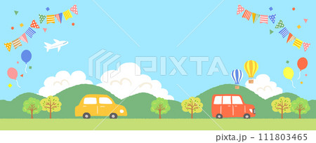 青空と山と車の風景イラスト 111803465