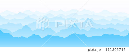 Mountain range silhouettes on sunset or sunrise. Pink morning panoramic landscape view. Mountain ridges background. Blue mount peaks and hills with mist or fog. Vector scenery terrain illustration Mountain range silhouettes on sunset or sunrise. Pink morning panoramic landscape view. Mountain ridges background. Blue mount peaks and hills with mist or fog. Vector scenery terrain illustration 111803715