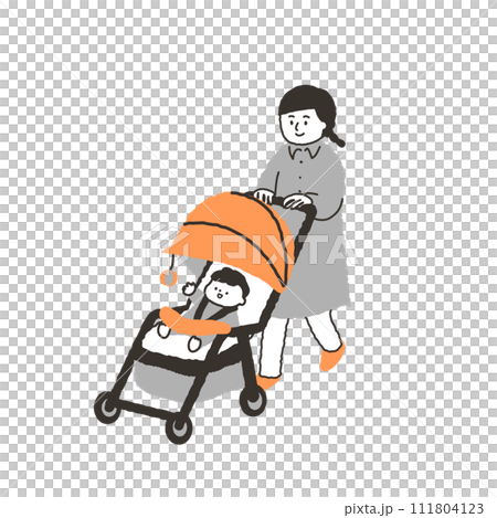 Mom taking a walk with a stroller Mom taking a walk with a stroller 111804123