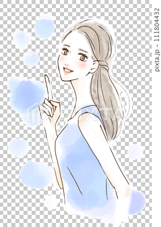 Illustration with a refreshing expression pointing to a point Counseling Watercolor style Light blue background 111804432