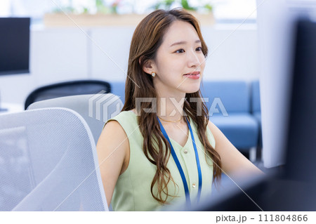 ビジネス パソコンで仕事する若い女性 ビジネス パソコンで仕事する若い女性 111804866