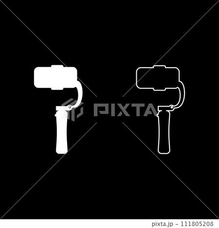 Gimbal mobile stabilizer for smartphone camera cell phone steady cam set icon white color vector illustration image solid fill outline contour line thin flat style Gimbal mobile stabilizer for smartphone camera cell phone steady cam set icon white color vector illustration image solid fill outline contour line thin flat style 111805208