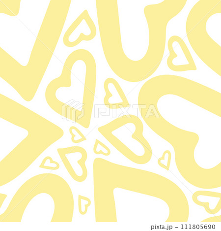 Hand Drawn Seamless Patterns with Hearts in Doodle Style. 111805690