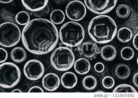 Wrench block mechanic tools service equipments socket black and white art photography for garage decoration 111805892