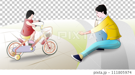 Good at riding a bicycle, under the watchful eye of his mother 111805974