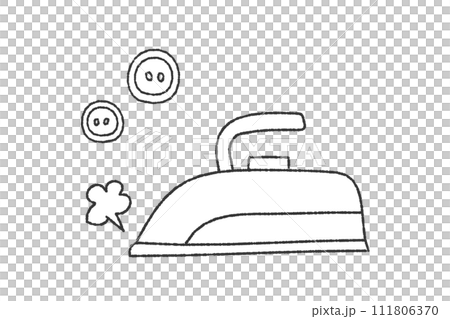 アイロンとボタンのモノクロ線画イラストセット 111806370
