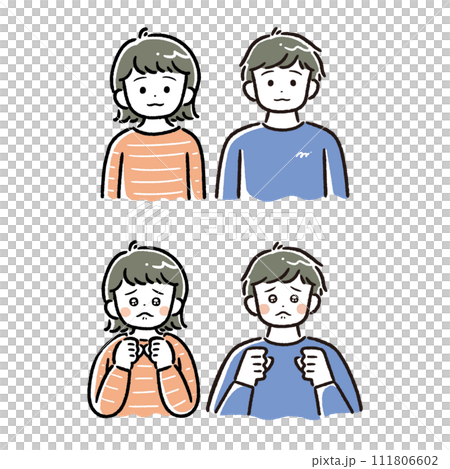 Illustrations of men and women with thick lines (icons, avatars, expressionless expressions, peeps) 111806602