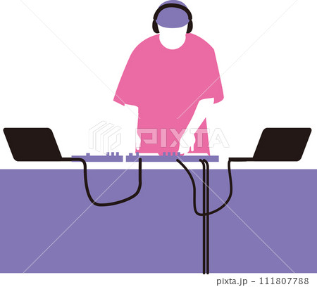 紫とピンクのフラットデザインのDJのイラスト 紫とピンクのフラットデザインのDJのイラスト 111807788