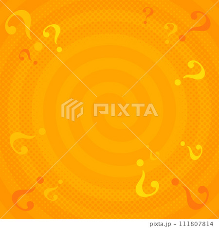 背景素材  オレンジ色 はてなマーク クイズ 疑問 Q&A 質問 うずまきポップな背景 111807814