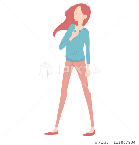 胸に手を当てる女性　自信を持った前向きな女の人のベクターイラスト 111807834