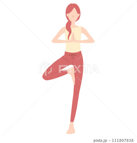 ヨガをする女性　運動をする女の人のベクターイラスト　立ち木のポーズ 111807838