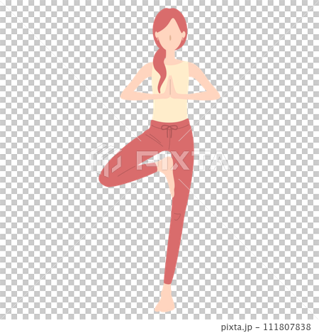 ヨガをする女性　運動をする女の人のベクターイラスト　立ち木のポーズ 111807838