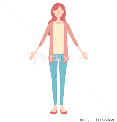 腕を広げる女性　迎える、歓迎するポーズの女の人　抱きしめるお母さんのベクターイラスト 111807839
