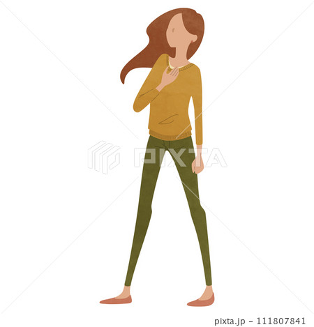 胸に手を当てる女性　自信を持った前向きな女の人のベクターイラスト 111807841