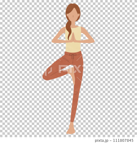 ヨガをする女性　運動をする女の人のベクターイラスト　立ち木のポーズ 111807845