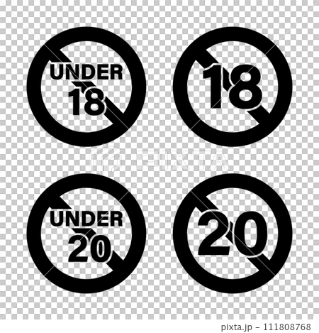 Age restriction mark "UNDER 18" and "UNDER 20" black Age restriction mark "UNDER 18" and "UNDER 20" black 111808768