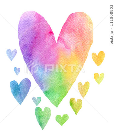 水彩テクスチャ 虹色のハートマーク 水彩テクスチャ 虹色のハートマーク 111808903