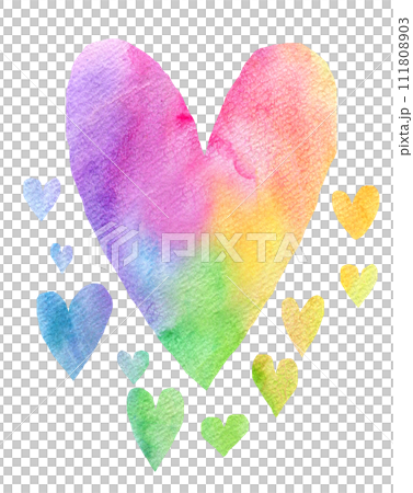 水彩テクスチャ 虹色のハートマーク 水彩テクスチャ 虹色のハートマーク 111808903