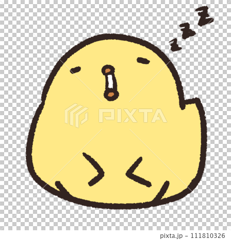 座ってぐっすり眠るひよこ 111810326