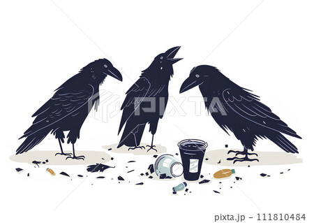 ゴミを漁るカラスたち ゴミを漁るカラスたち 111810484