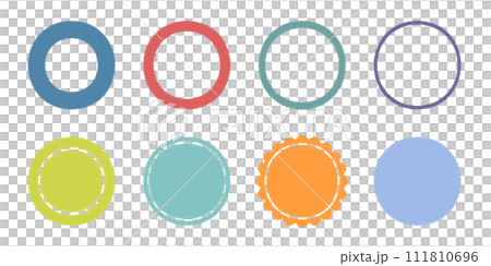Set of jagged and blurred rough silhouette circle frame illustrations Set of jagged and blurred rough silhouette circle frame illustrations 111810696
