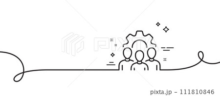 Team work line icon. Continuous one line with curl. Squad sign. Community group symbol. Team work single outline ribbon. Loop curve pattern. Vector Team work line icon. Continuous one line with curl. Squad sign. Community group symbol. Team work single outline ribbon. Loop curve pattern. Vector 111810846