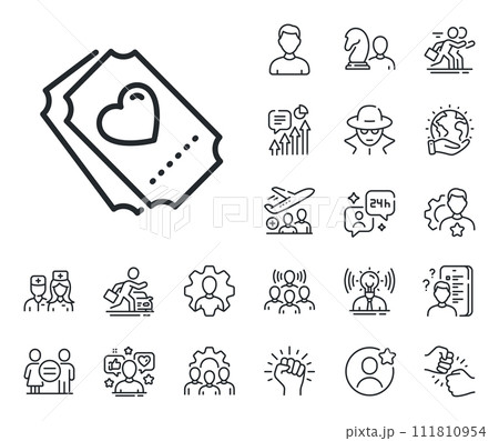 Heart emotion sign. Specialist, doctor and job competition outline icons. Love ticket line icon. Valentine day symbol. Love ticket line sign. Avatar placeholder, spy headshot icon. Vector Heart emotion sign. Specialist, doctor and job competition outline icons. Love ticket line icon. Valentine day symbol. Love ticket line sign. Avatar placeholder, spy headshot icon. Vector 111810954