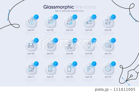 Set of Scroll down, Car charging and Warning line icons for web app. Work home, Voting ballot, Lightning bolt icons. Wifi, Smartphone glass, Plane signs. Star, Idea, Print image. Vector 111811005