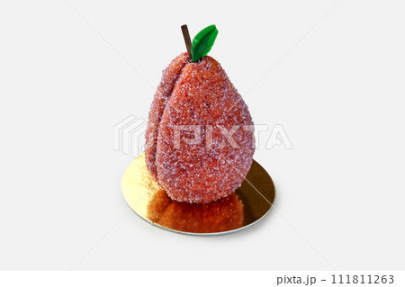 Plum-shaped pastry sprinkled with sugar and filled with fruit curd Plum-shaped pastry sprinkled with sugar and filled with fruit curd 111811263