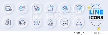 Inspect, Timer and Coronavirus line icons for web app. Pack of Safe time, Circle area, Employees teamwork pictogram icons. Time zone, Bell alert, Yoga signs. Car charging, Accounting. Vector Inspect, Timer and Coronavirus line icons for web app. Pack of Safe time, Circle area, Employees teamwork pictogram icons. Time zone, Bell alert, Yoga signs. Car charging, Accounting. Vector 111811280