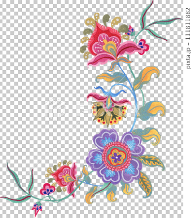 Colorful flowers watercolor with Ajrakh painting style Colorful flowers watercolor with Ajrakh painting style 111811882