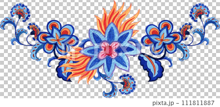 Colorful flowers watercolor with Ajrakh painting style Colorful flowers watercolor with Ajrakh painting style 111811887