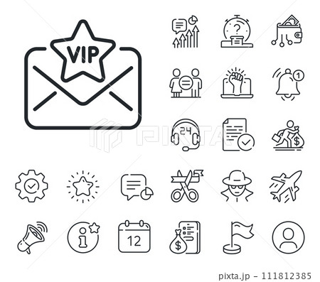 Mail for very important person sign. Salaryman, gender equality and alert bell outline icons. Vip letter line icon. Exclusive privilege symbol. Vip mail line sign. Vector Mail for very important person sign. Salaryman, gender equality and alert bell outline icons. Vip letter line icon. Exclusive privilege symbol. Vip mail line sign. Vector 111812385