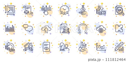 Outline set of Bank document, Cloud computing and View document line icons for web app. Include Deflation, Check article, Work home pictogram icons. Correct checkbox, Edit statistics. Vector Outline set of Bank document, Cloud computing and View document line icons for web app. Include Deflation, Check article, Work home pictogram icons. Correct checkbox, Edit statistics. Vector 111812464