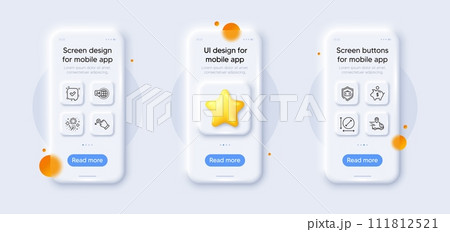 Piggy bank, Luggage protect and Drag drop line icons pack. 3d phone mockups with star. Glass smartphone screen. Fireworks, Delivery truck, 24h service web icon. Vector Piggy bank, Luggage protect and Drag drop line icons pack. 3d phone mockups with star. Glass smartphone screen. Fireworks, Delivery truck, 24h service web icon. Vector 111812521