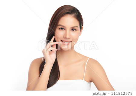 Beautiful young asian woman with clean fresh skin on white background, Face care, Facial treatment, Cosmetology, beauty and spa, Asian women portrait. 111812575