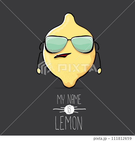 vector funny cartoon cute yellow lemon character isolated on grey background. My name is lemon concept illustration vector funny cartoon cute yellow lemon character isolated on grey background. My name is lemon concept illustration 111812659