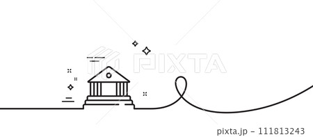 Court building line icon. Continuous one line with curl. Administration of justice sign. Judgement law symbol. Court building single outline ribbon. Loop curve pattern. Vector 111813243