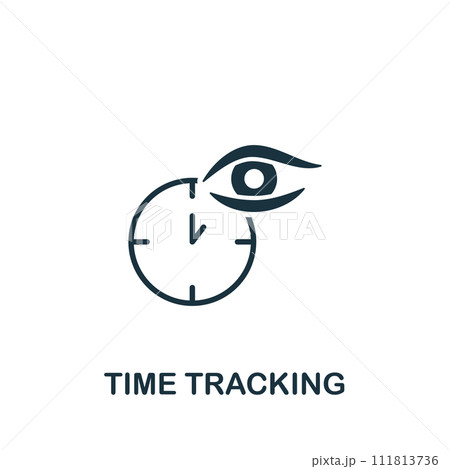 Time tracking icon. Monochrome simple sign from freelance collection. Time tracking icon for logo, templates, web design and infographics. Time tracking icon. Monochrome simple sign from freelance collection. Time tracking icon for logo, templates, web design and infographics. 111813736