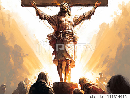 Jesus Christ crucified on the cross at Calvaryのイラスト