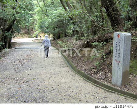 天拝山から7合目付近を下山中の女性 福岡県筑紫野市武藏 天拝山から7合目付近を下山中の女性 福岡県筑紫野市武藏 111814479