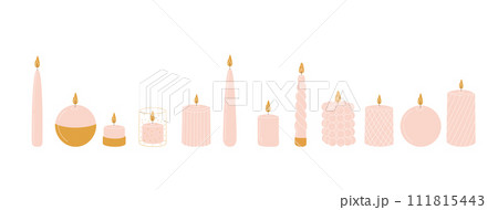 Set of diverse white candles.Vector illustration in cartoon flat style 111815443