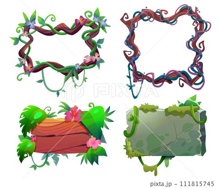 Jungle frame and border plate game ui design set 111815745