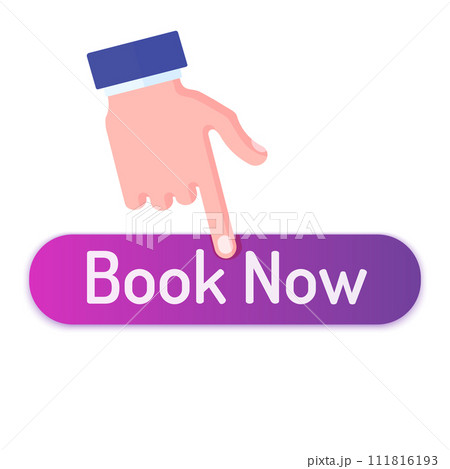 Book Now Button with Hand Flat Style Vector Illustration 111816193