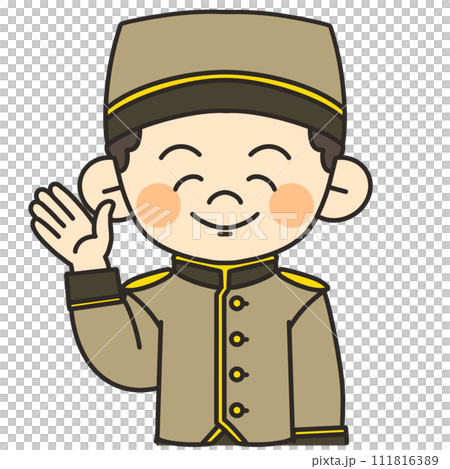 男性ホテルマンが手を挙げているイラスト 111816389