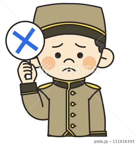 男性ホテルマンがバツの札を挙げているイラスト 111816393